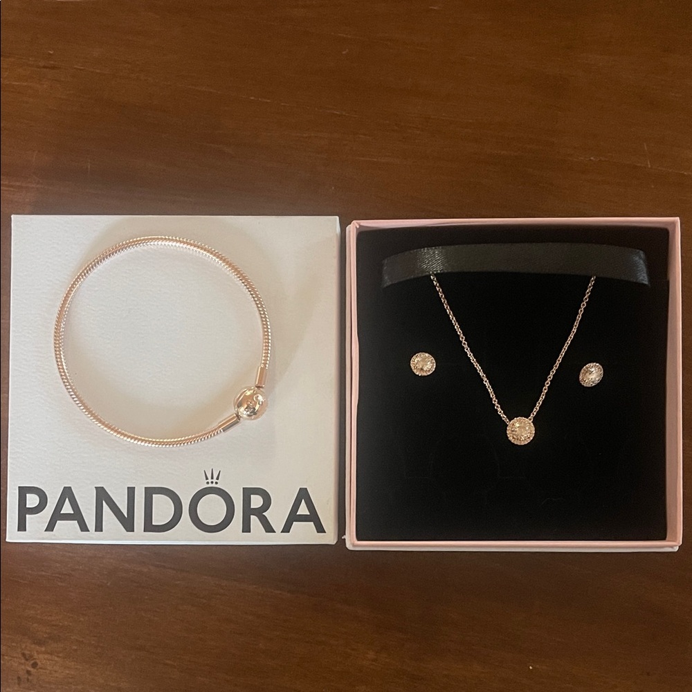 Pandora Rose Gold Bracelet and Jewelry Set